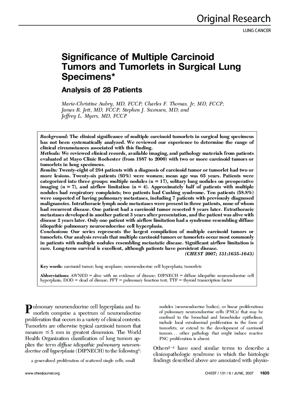 Significance of Multiple Carcinoid Tumors and Tumorlets in Surgical Lung Specimens : Analysis of 28 Patients