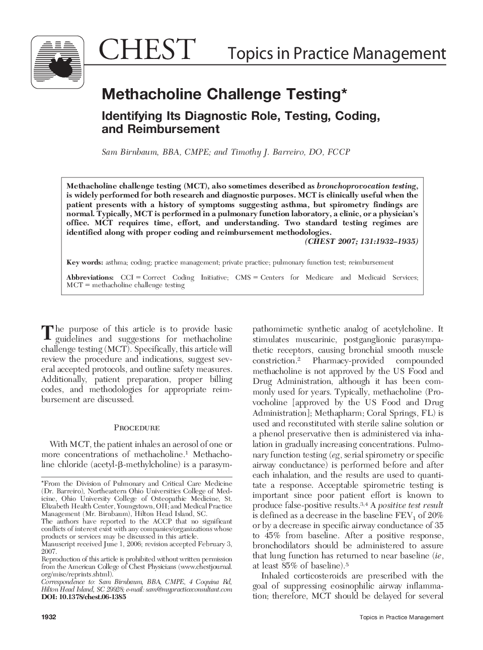 Methacholine Challenge Testing