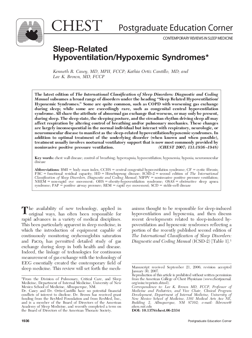 Sleep-Related Hypoventilation/Hypoxemic Syndromes 