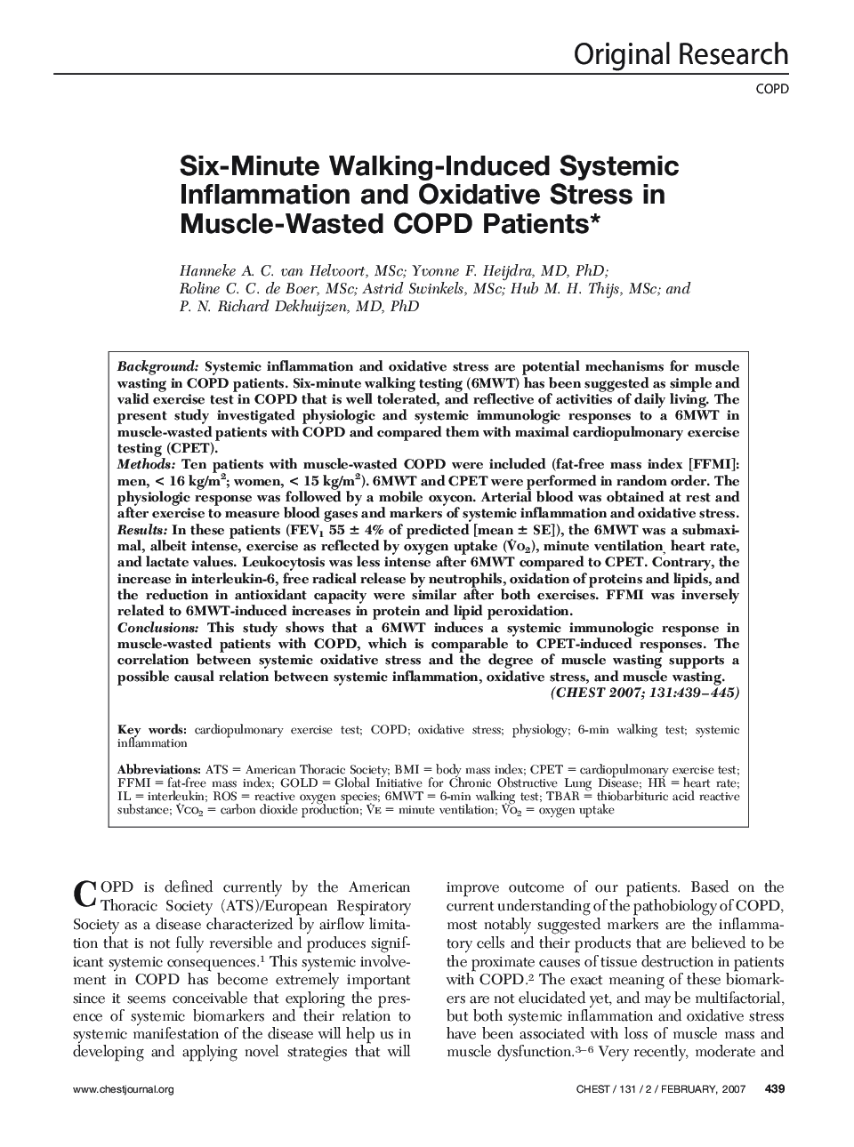 Six-Minute Walking-Induced Systemic Inflammation and Oxidative Stress in Muscle-Wasted COPD Patients 