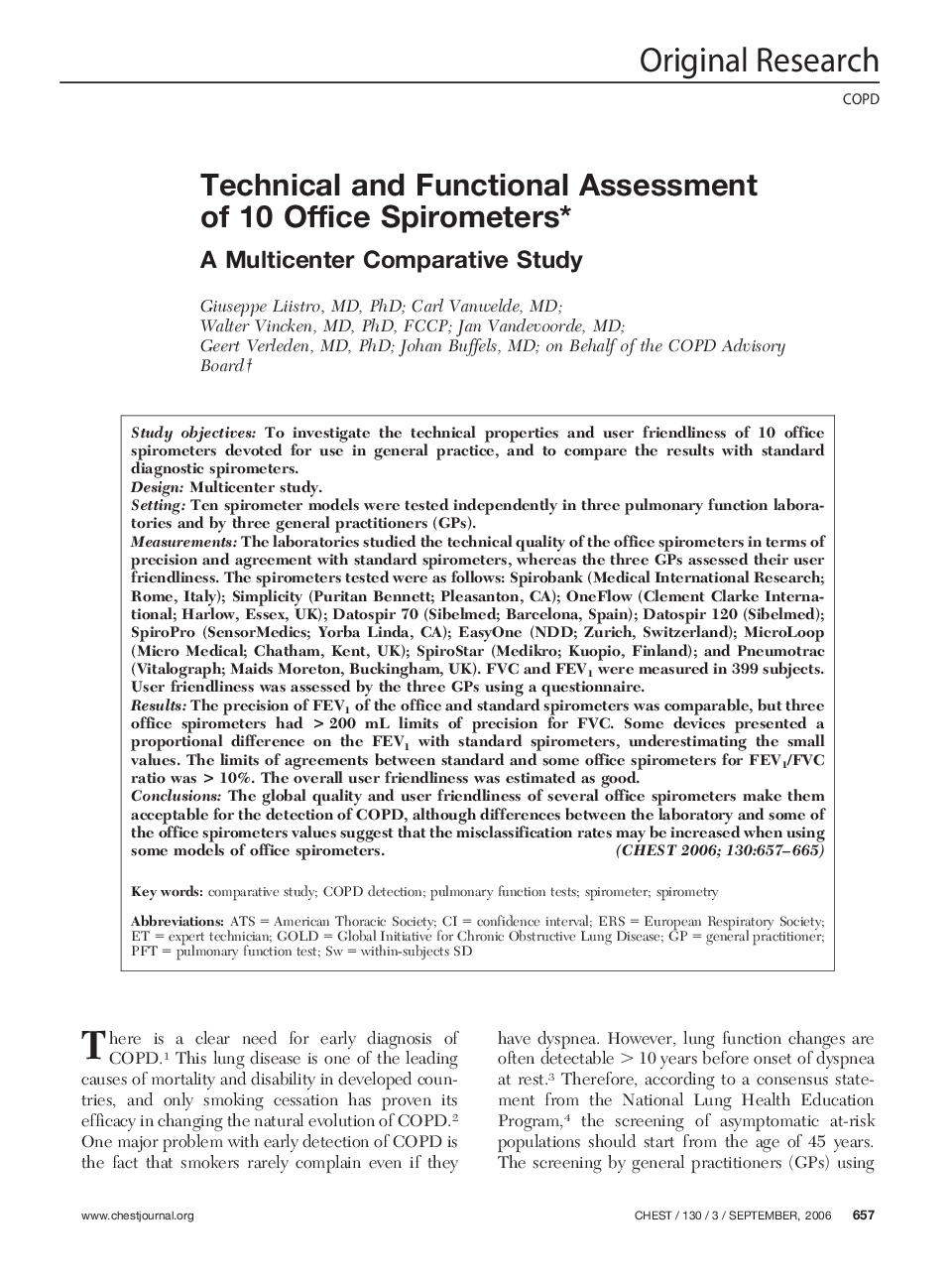 Technical and Functional Assessment of 10 Office Spirometers