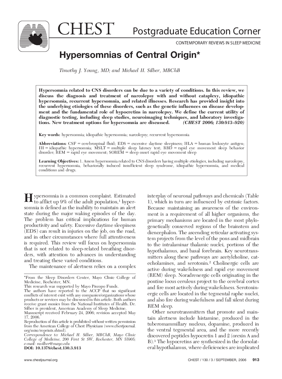 Hypersomnias of Central Origin