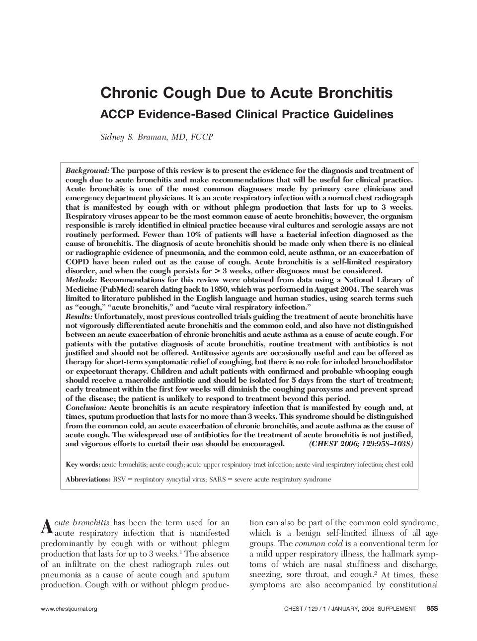 Chronic Cough Due to Acute Bronchitis : ACCP Evidence-Based Clinical Practice Guidelines