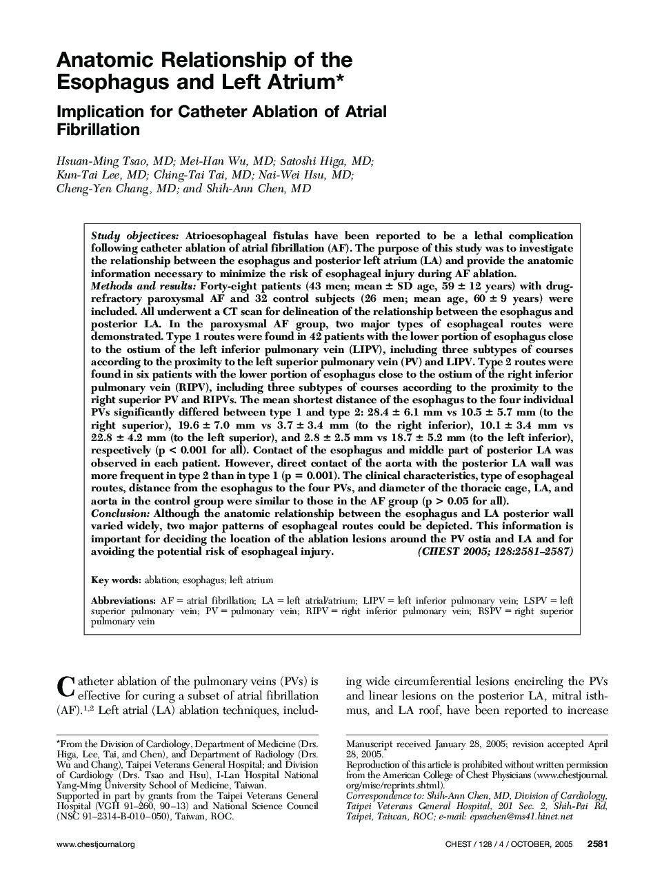 Anatomic Relationship of the Esophagus and Left Atrium : Implication for Catheter Ablation of Atrial Fibrillation