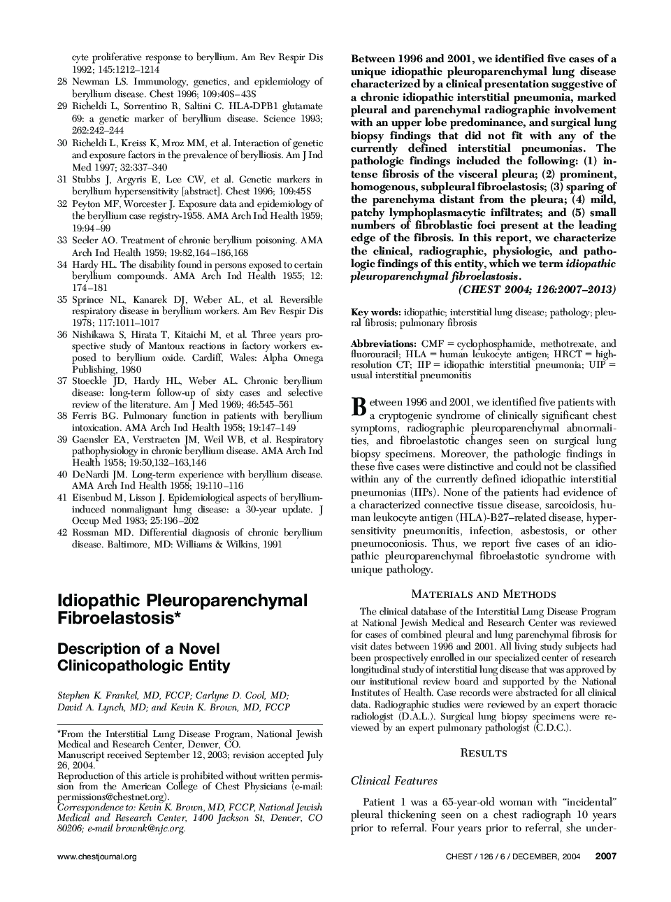 Idiopathic Pleuroparenchymal Fibroelastosis: Description of a Novel Clinicopathologic Entity