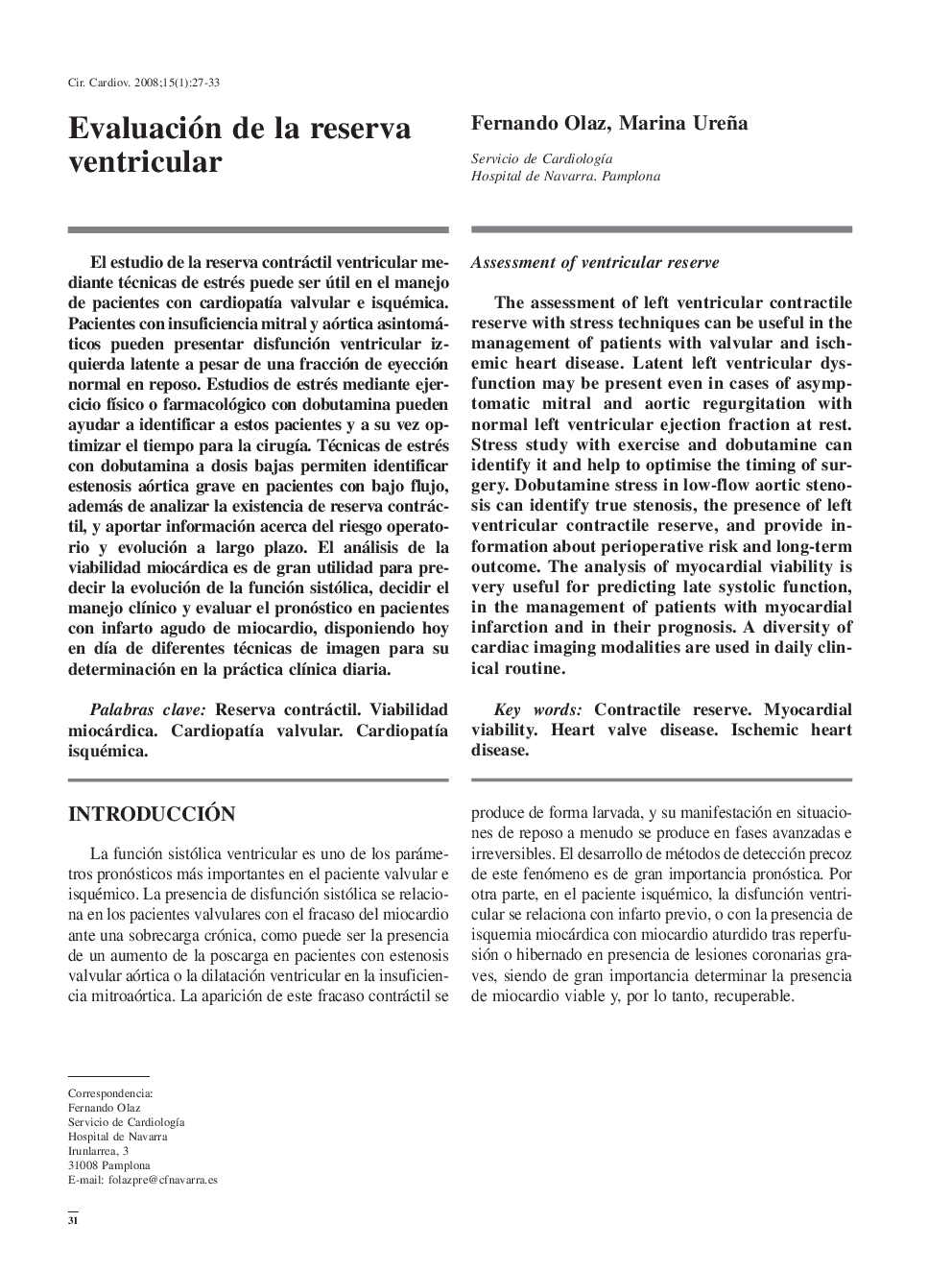 Evaluación de la reserva ventricular