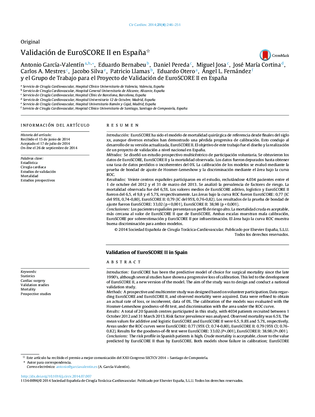 Validación de EuroSCORE II en España 