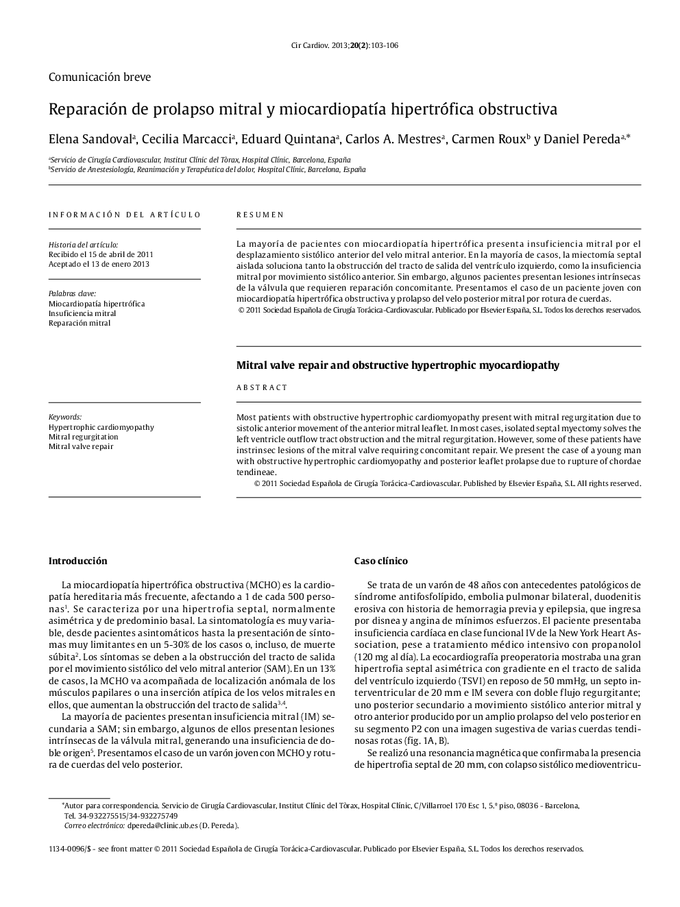 Reparación de prolapso mitral y miocardiopatía hipertrófica obstructiva