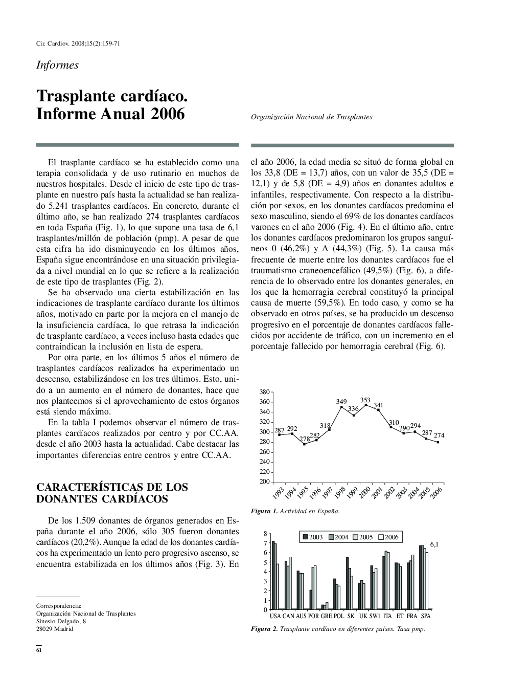 Trasplante cardÃ­aco. Informe Anual 2006