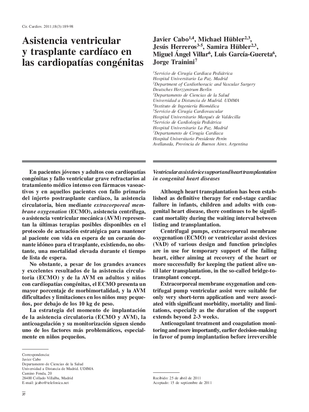 Asistencia ventricular y trasplante cardíaco en las cardiopatías congénitas