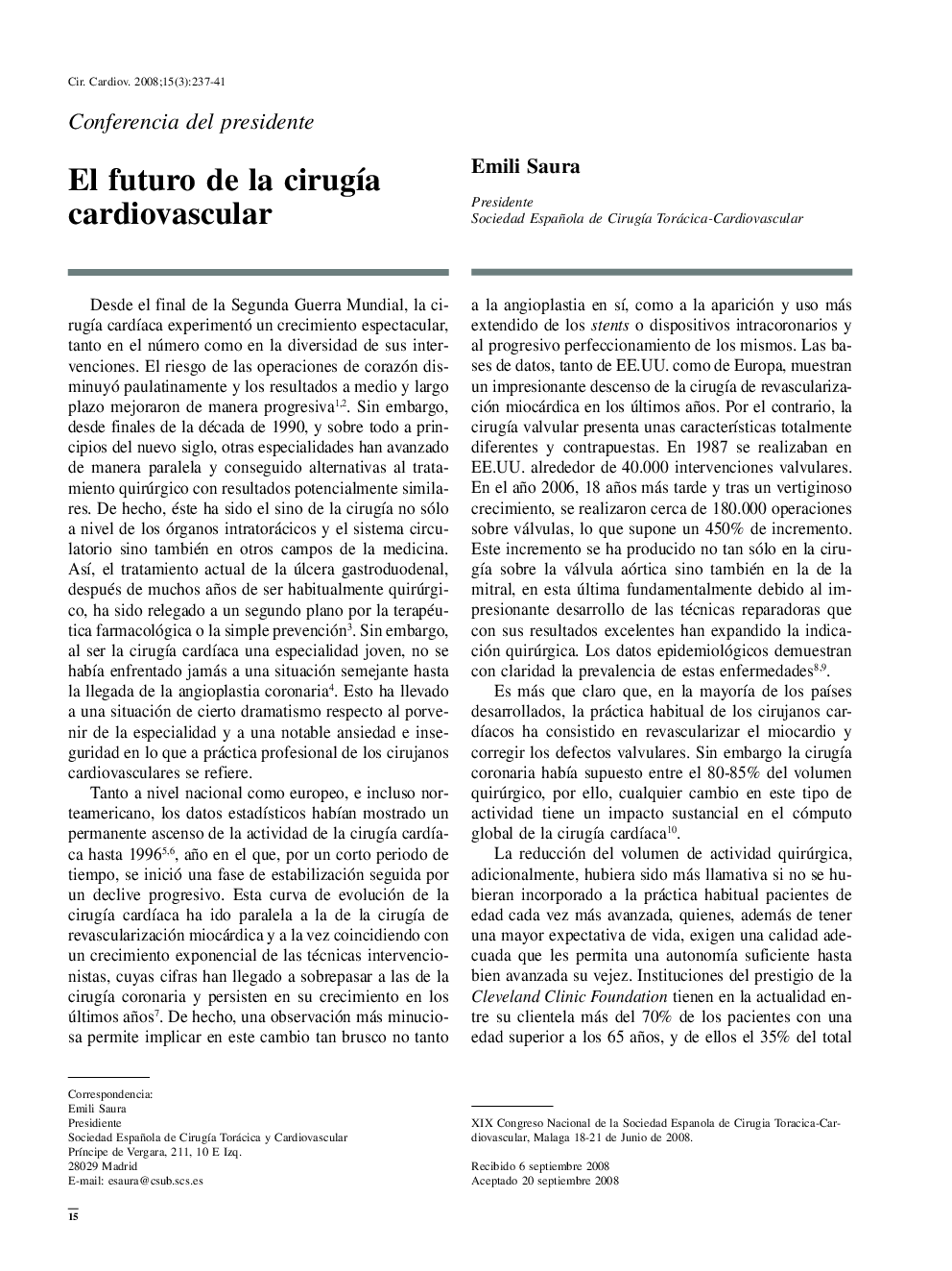 El futuro de la cirugÃ­a cardiovascular