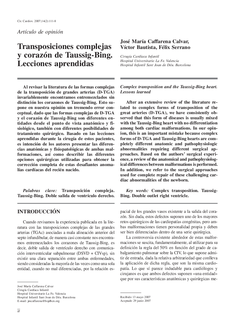 Transposiciones complejas y corazón de Taussig-Bing. Lecciones aprendidas