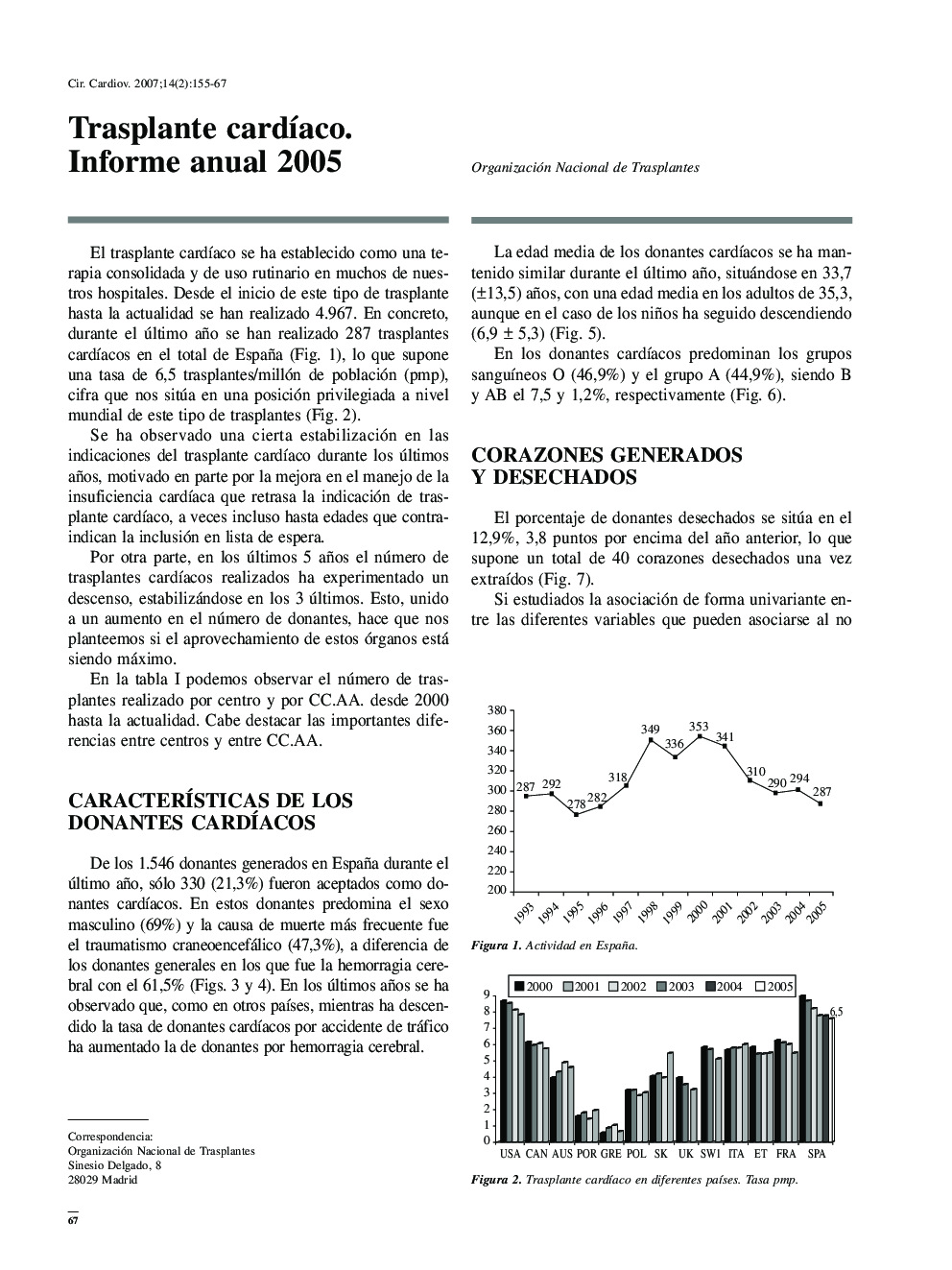 Trasplante cardÃ­aco. Informe anual 2005