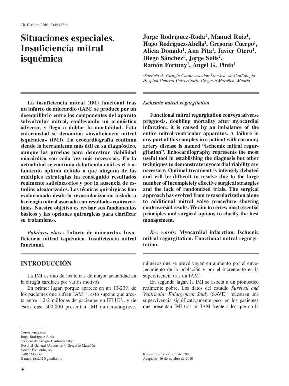 Situaciones especiales. Insuficiencia mitral isquémica