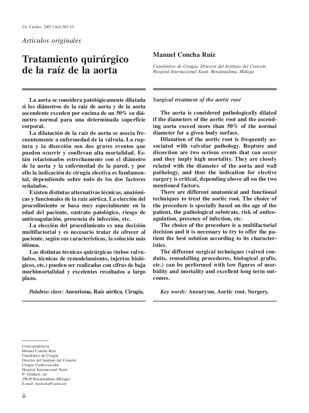 Tratamiento quirúrgico de la raíz de la aorta