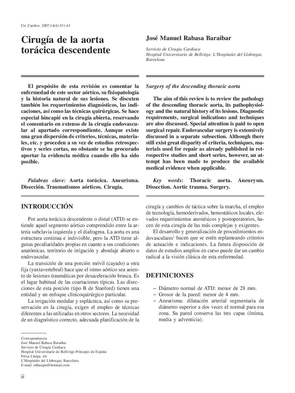 Cirugía de la aorta torácica descendente