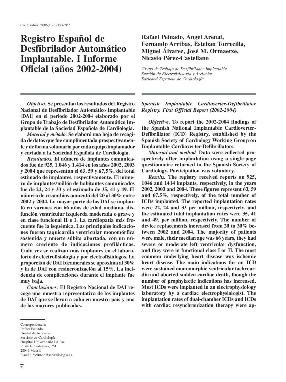 Registro Español de Desfibrilador Automático Implantable. I Informe Oficial (años 2002–2004)