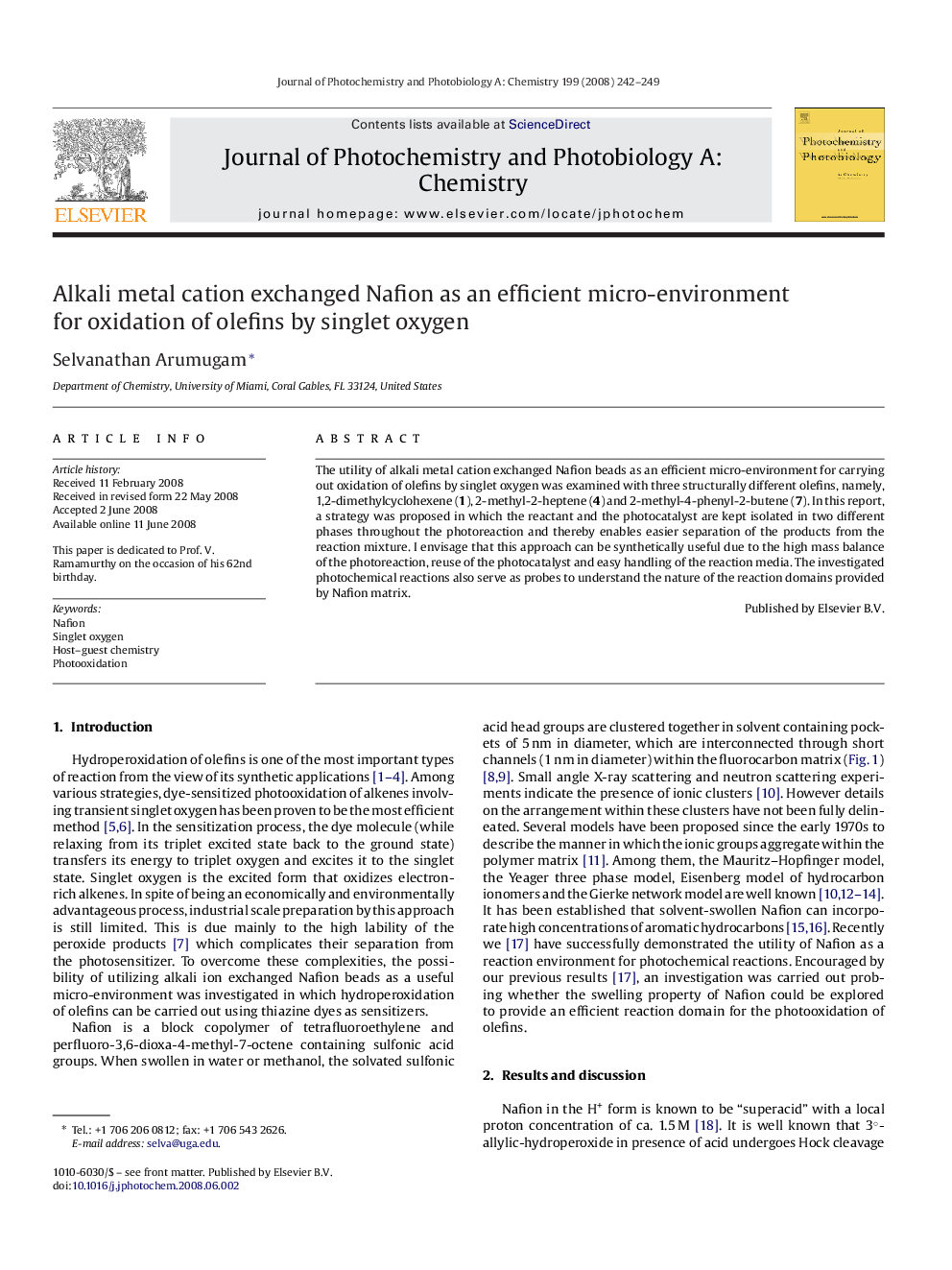 Alkali metal cation exchanged Nafion as an efficient micro-environment for oxidation of olefins by singlet oxygen