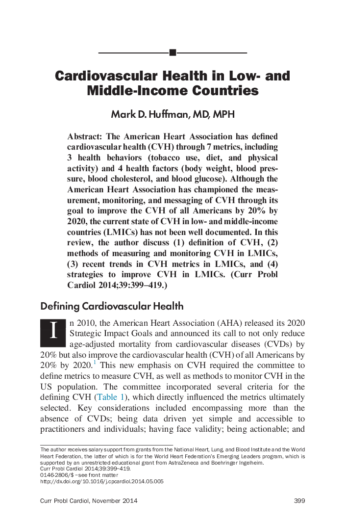 Cardiovascular Health in Low- and Middle-Income Countries 
