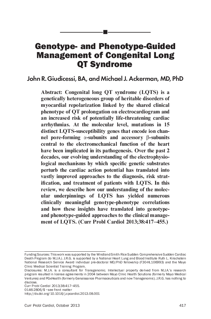 Genotype- and Phenotype-Guided Management of Congenital Long QT Syndrome 