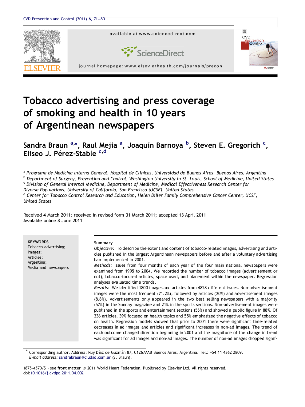 Tobacco advertising and press coverage of smoking and health in 10 years of Argentinean newspapers