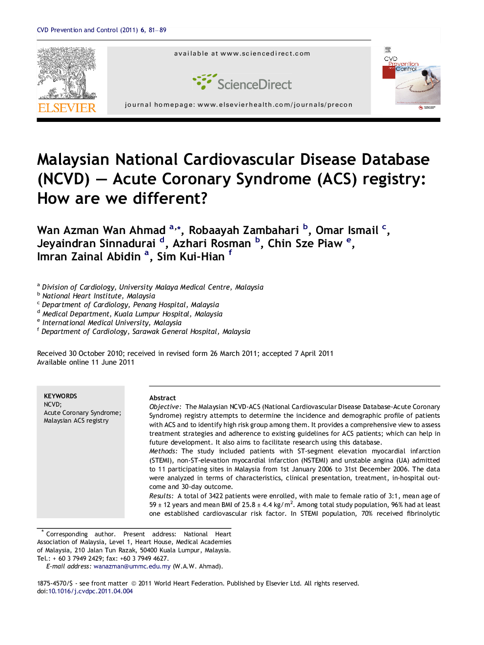 Malaysian National Cardiovascular Disease Database (NCVD) – Acute Coronary Syndrome (ACS) registry: How are we different?