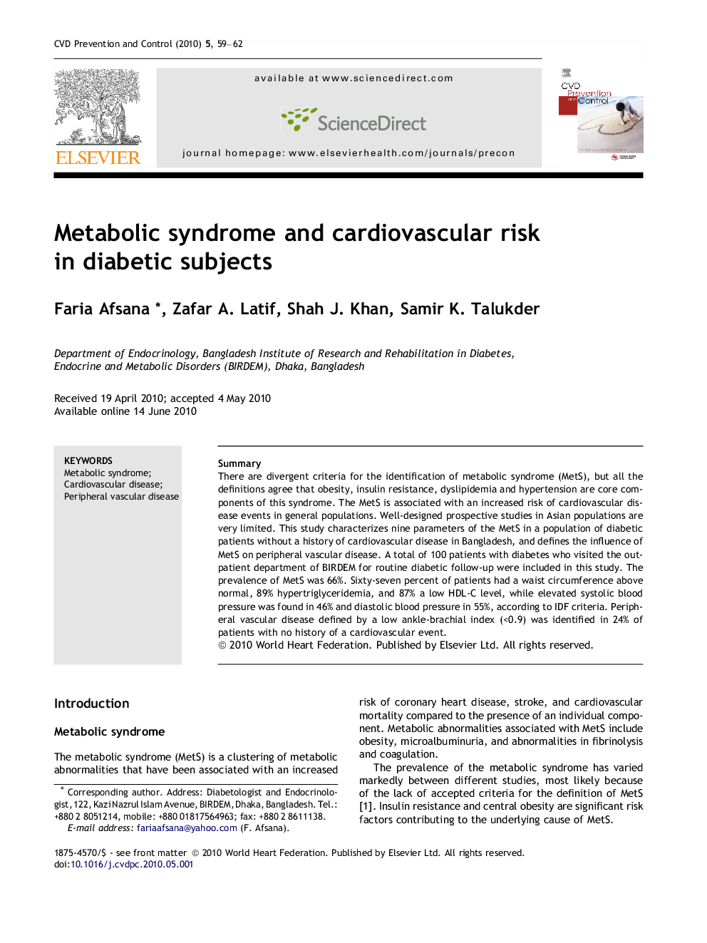 Metabolic syndrome and cardiovascular risk in diabetic subjects