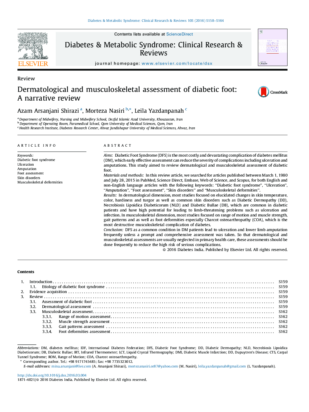 Dermatological and musculoskeletal assessment of diabetic foot: A narrative review