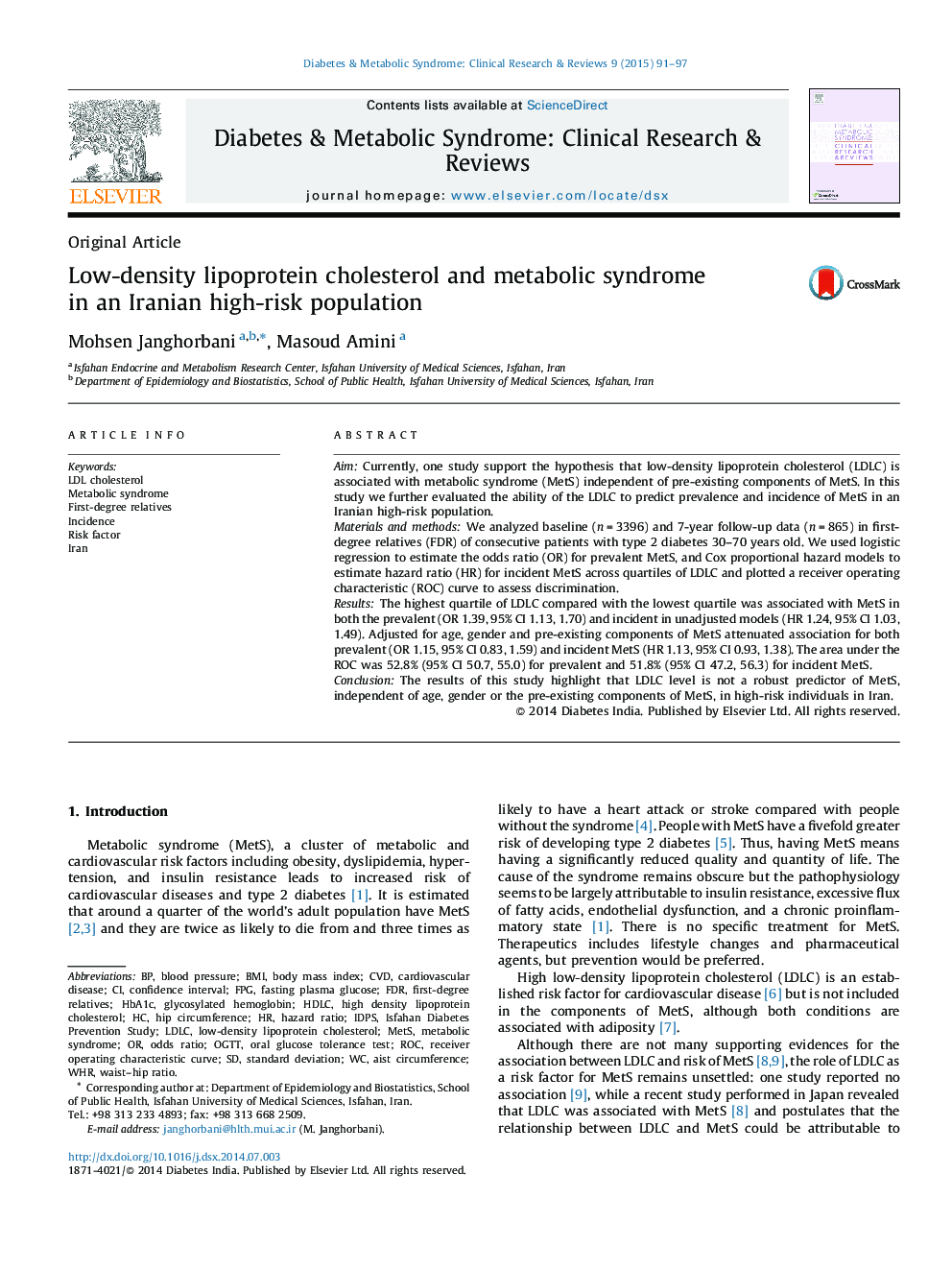 Low-density lipoprotein cholesterol and metabolic syndrome in an Iranian high-risk population