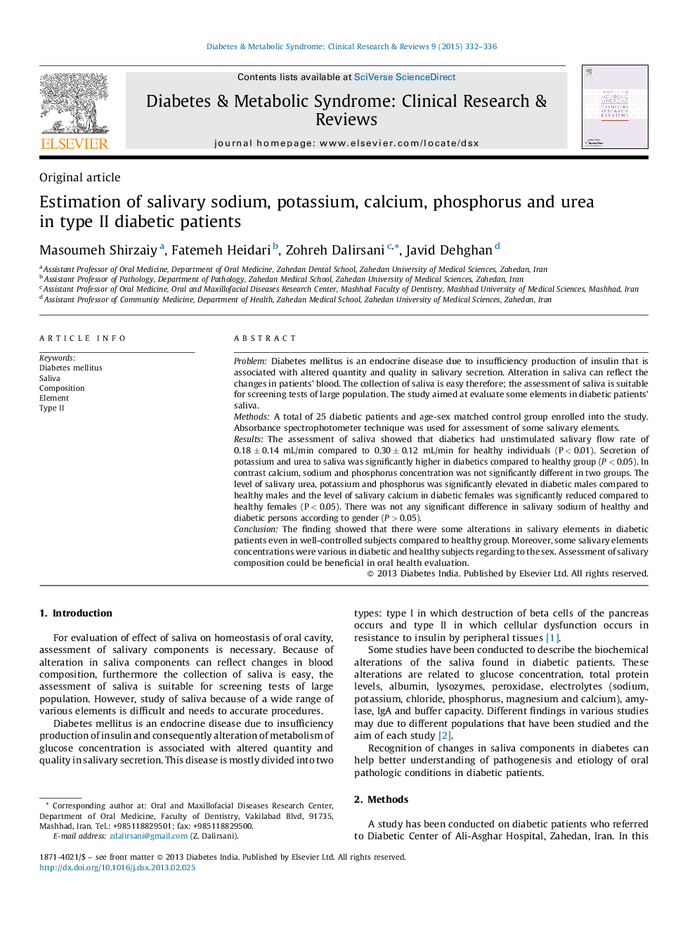 Estimation of salivary sodium, potassium, calcium, phosphorus and urea in type II diabetic patients