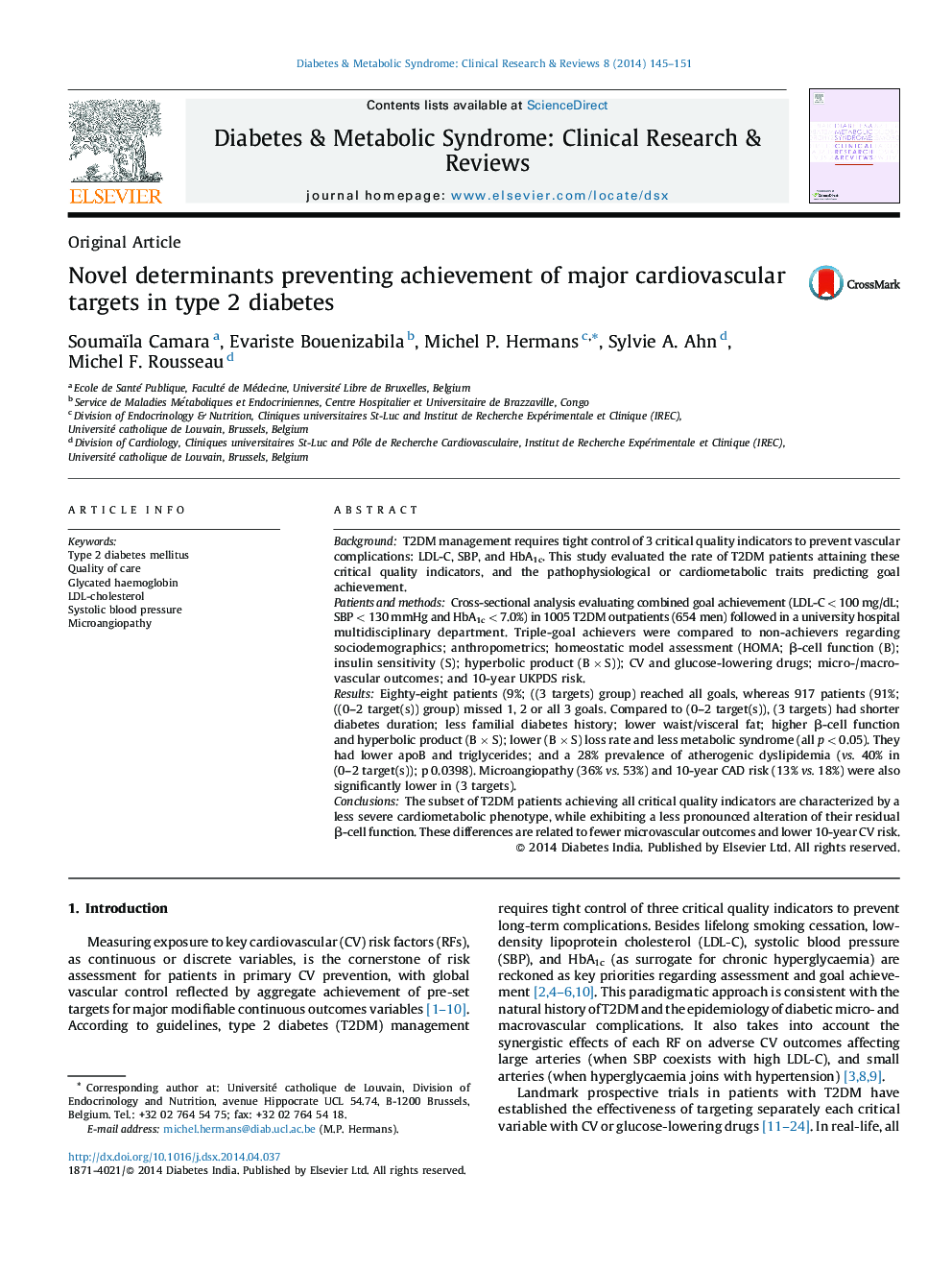 Novel determinants preventing achievement of major cardiovascular targets in type 2 diabetes