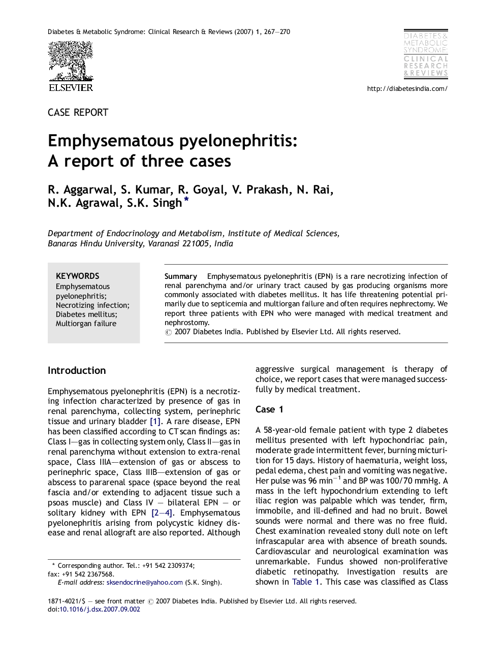 Emphysematous pyelonephritis: A report of three cases