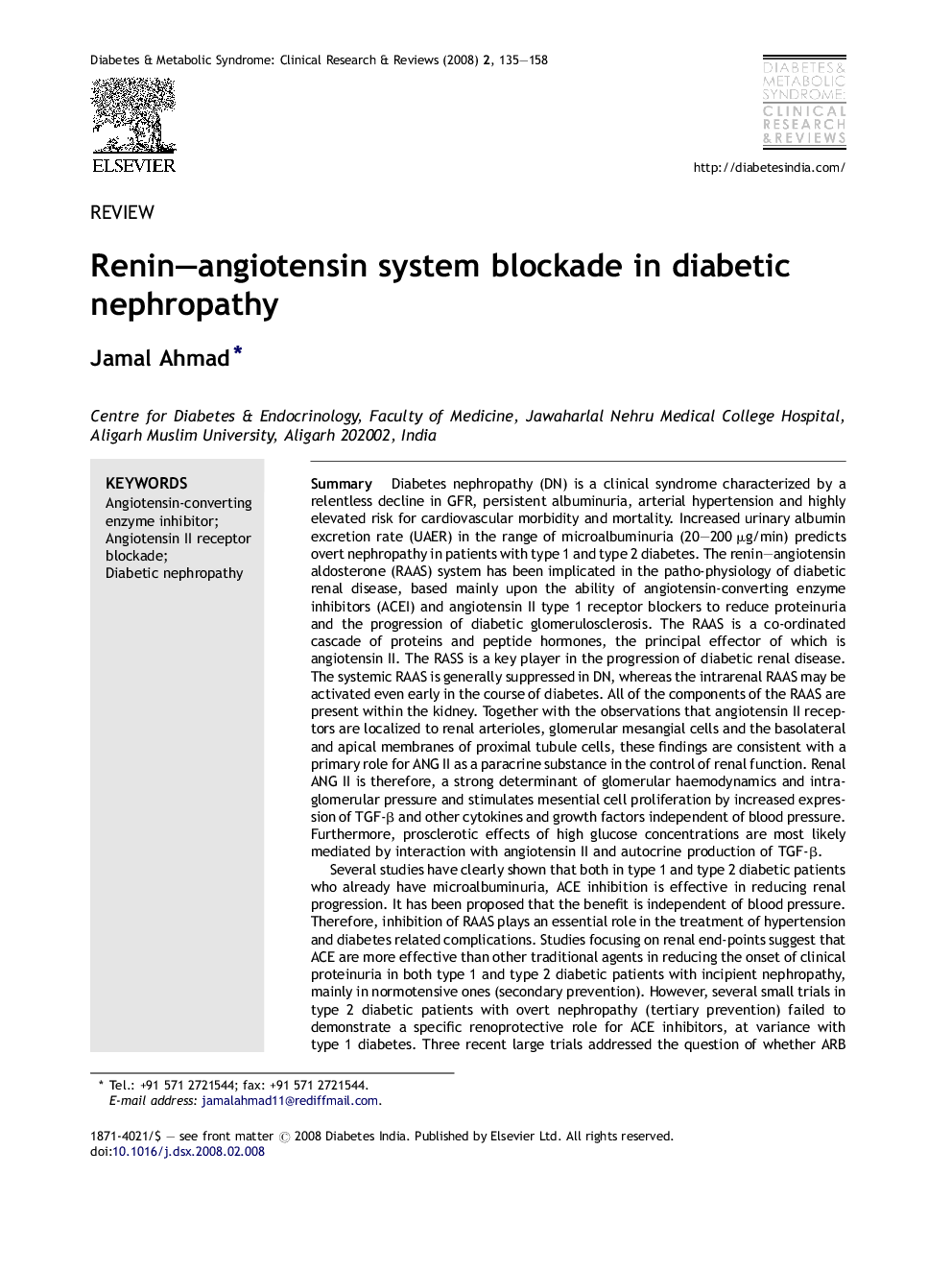 Renin–angiotensin system blockade in diabetic nephropathy