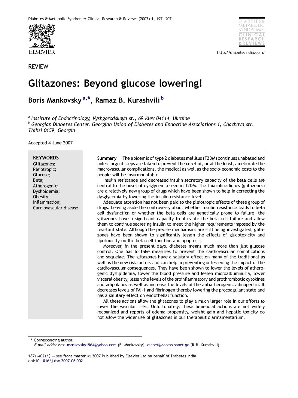 Glitazones: Beyond glucose lowering!