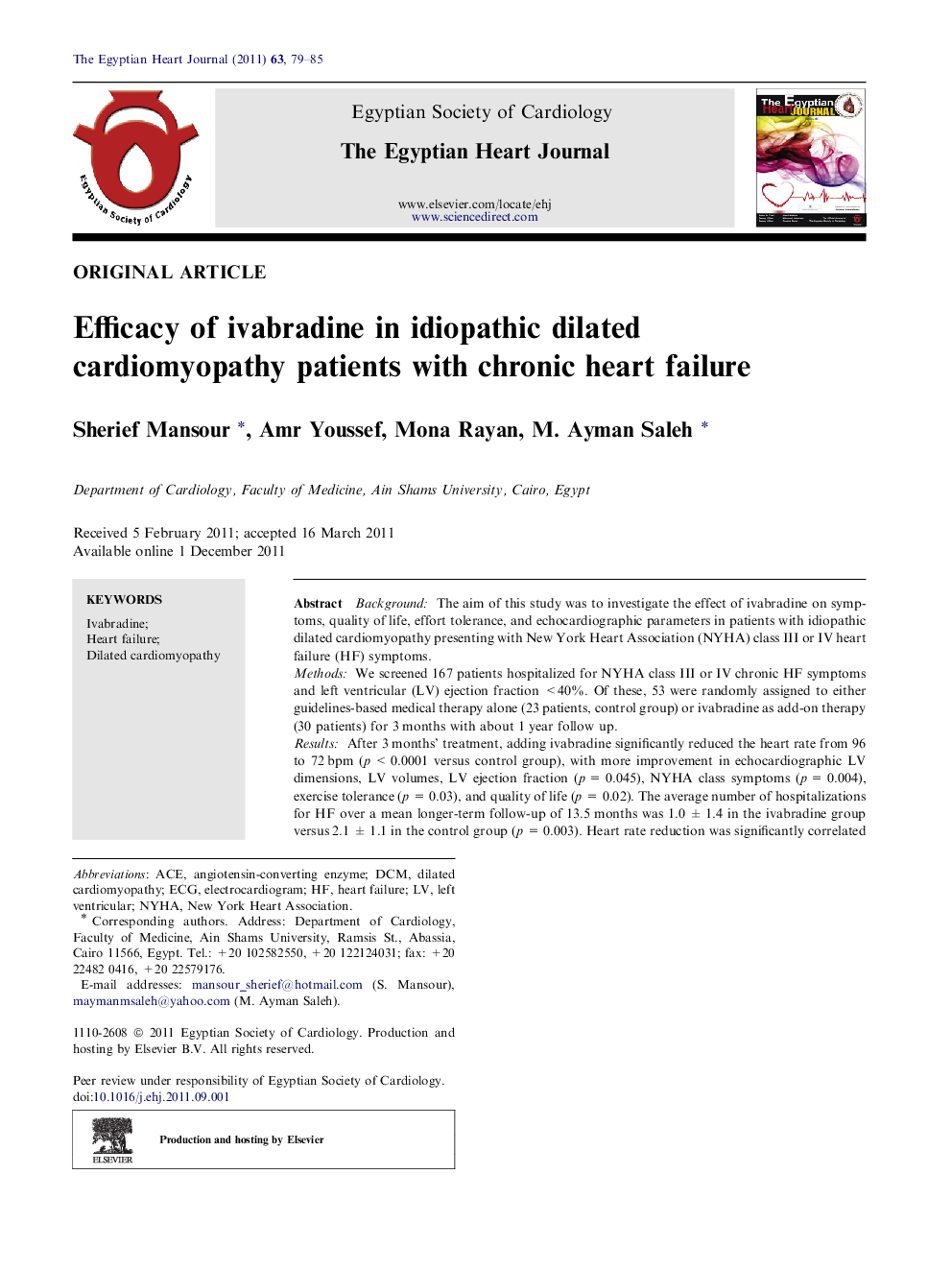 Efficacy of ivabradine in idiopathic dilated cardiomyopathy patients with chronic heart failure