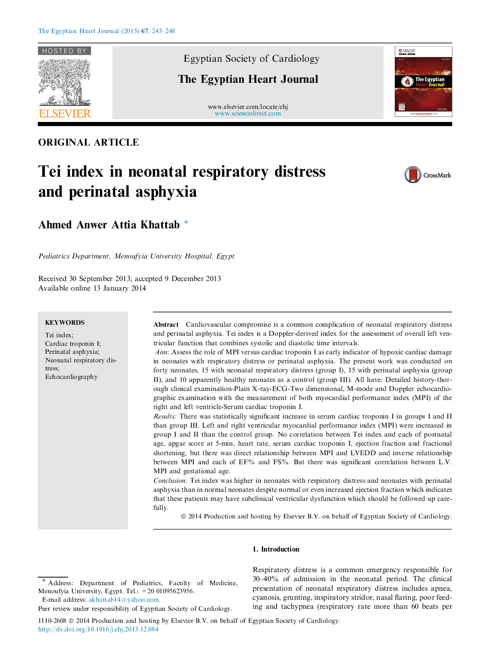 Tei index in neonatal respiratory distress and perinatal asphyxia 