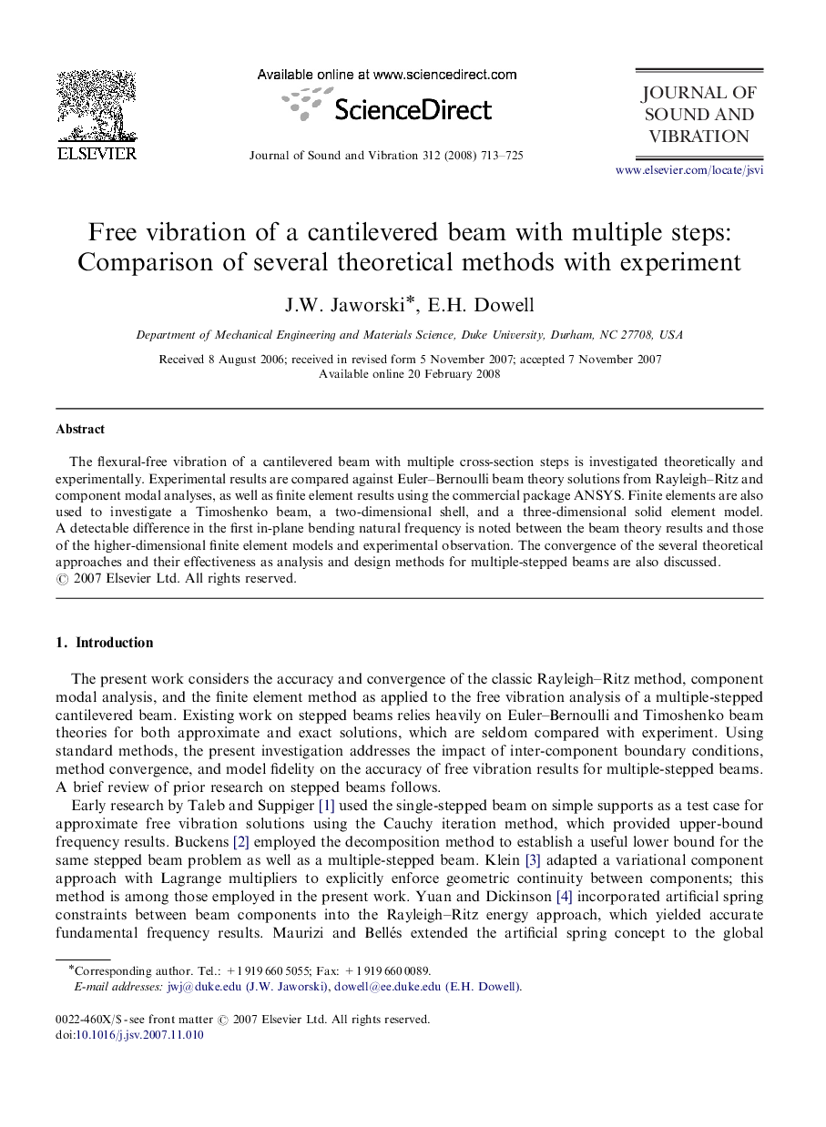 Free vibration of a cantilevered beam with multiple steps: Comparison of several theoretical methods with experiment