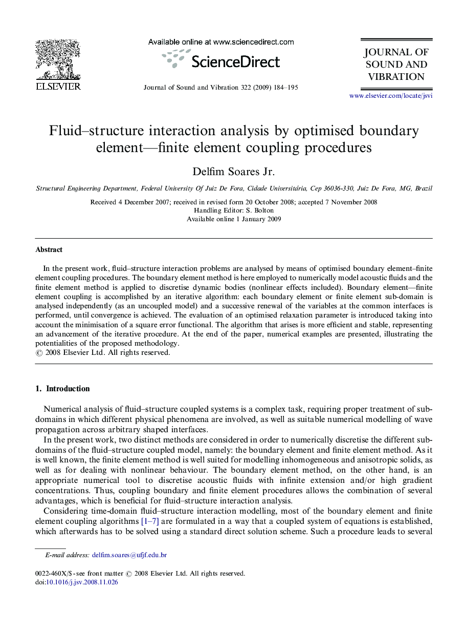 Fluid–structure interaction analysis by optimised boundary element—finite element coupling procedures