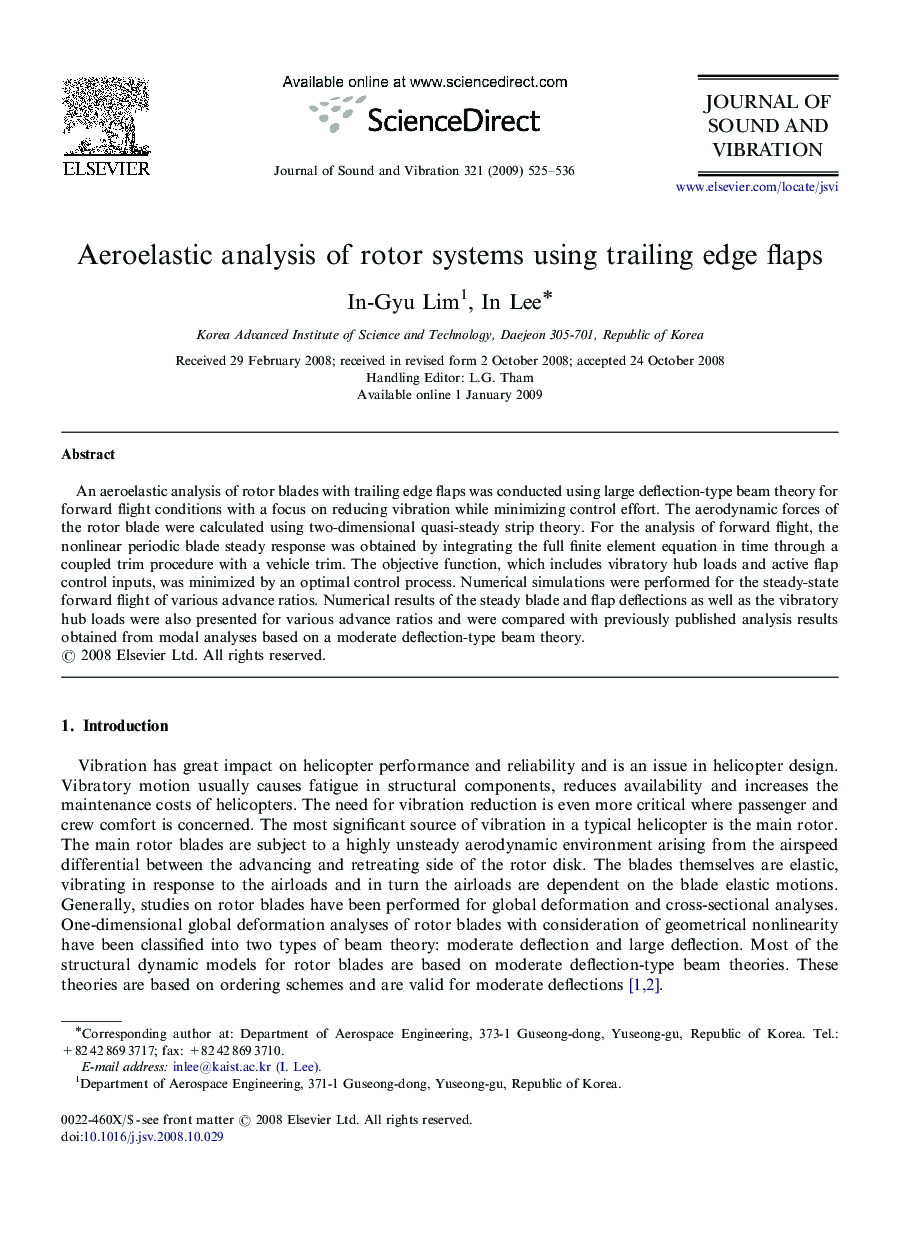 Aeroelastic analysis of rotor systems using trailing edge flaps