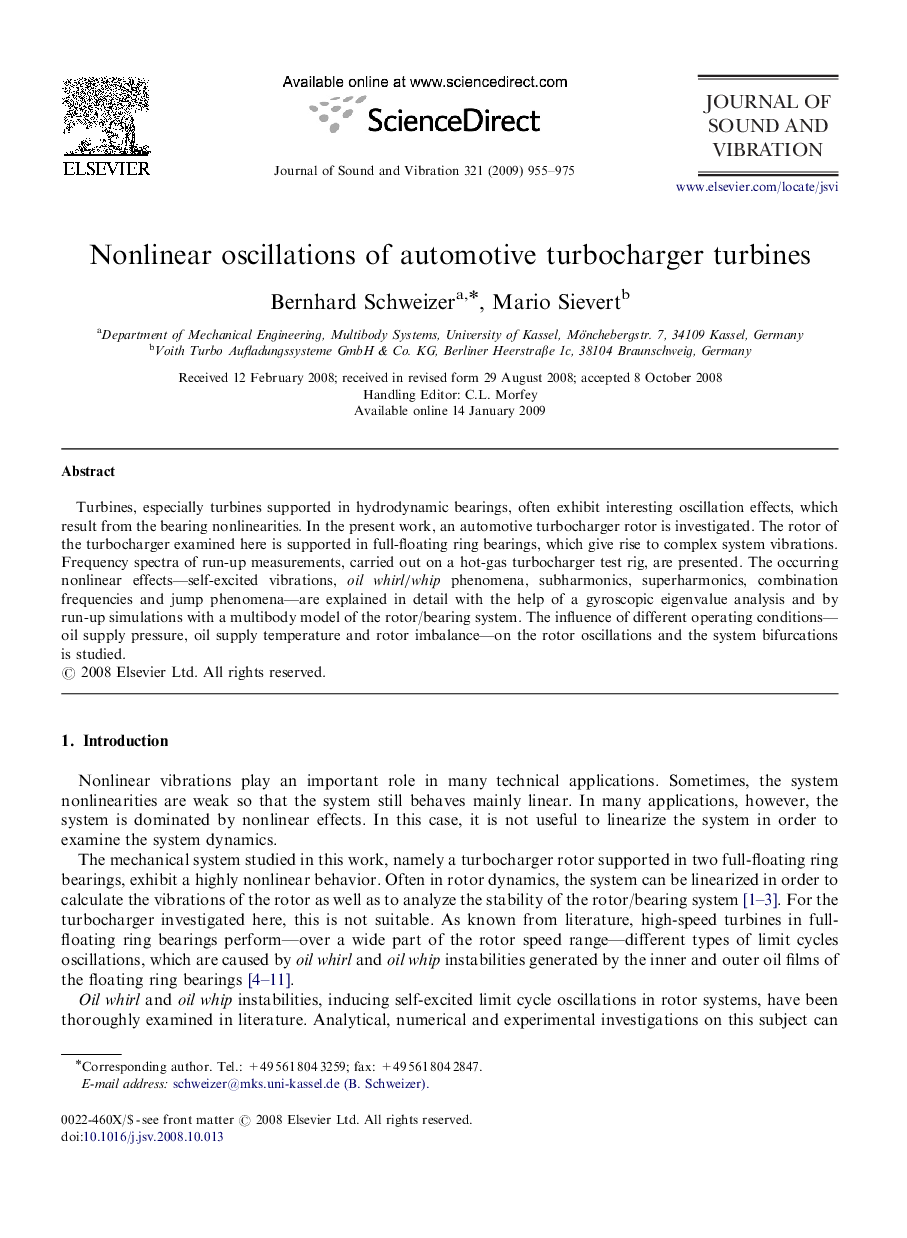 Nonlinear oscillations of automotive turbocharger turbines