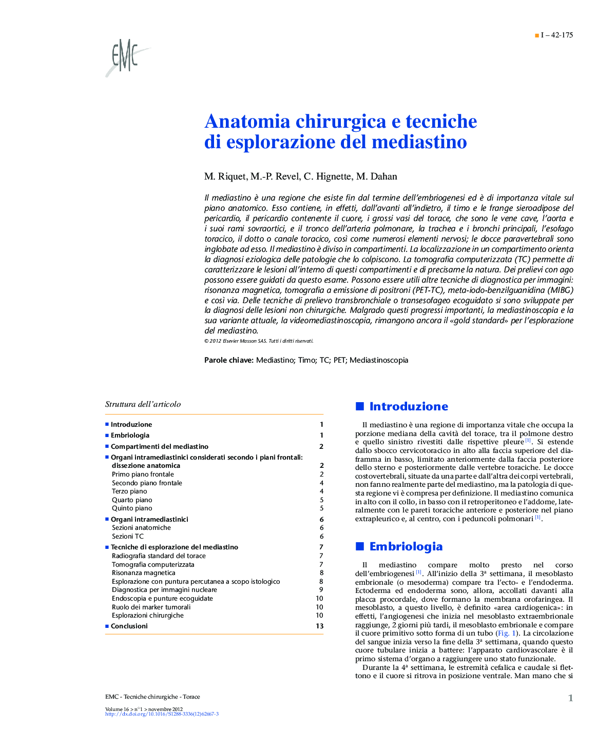 Anatomia chirurgica e tecniche di esplorazione del mediastino