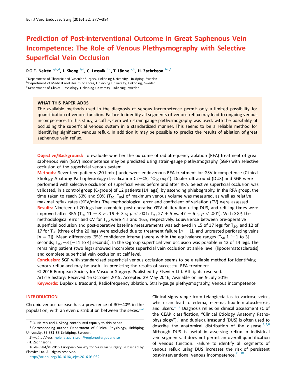 Prediction of Post-interventional Outcome in Great Saphenous Vein Incompetence: The Role of Venous Plethysmography with Selective Superficial Vein Occlusion