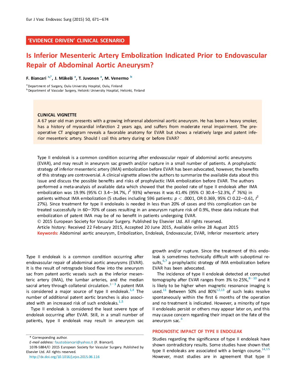 Is Inferior Mesenteric Artery Embolization Indicated Prior to Endovascular Repair of Abdominal Aortic Aneurysm?