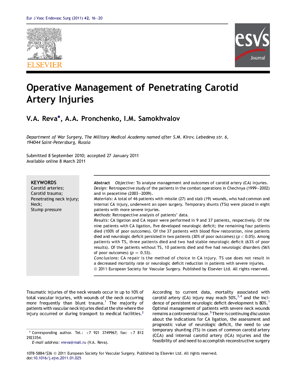 Operative Management of Penetrating Carotid Artery Injuries