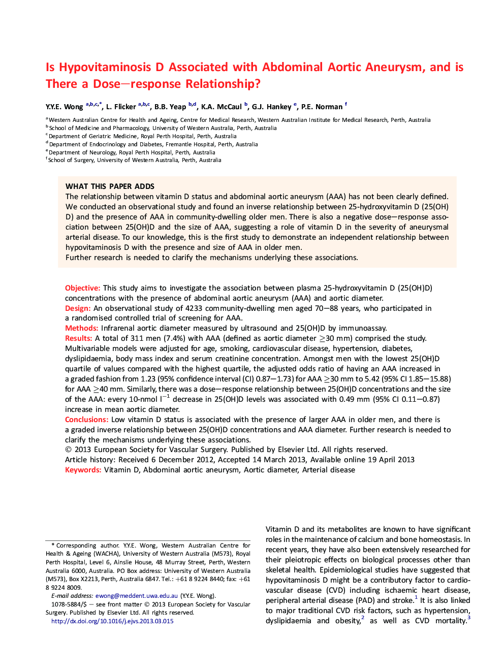 Is Hypovitaminosis D Associated with Abdominal Aortic Aneurysm, and is There a Dose–response Relationship?