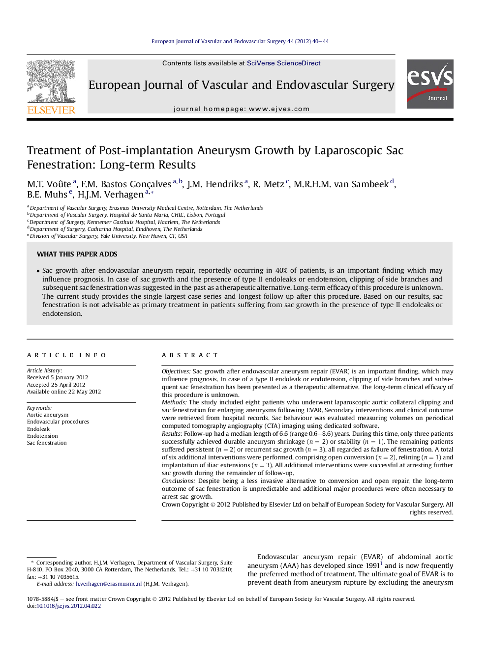 Treatment of Post-implantation Aneurysm Growth by Laparoscopic Sac Fenestration: Long-term Results