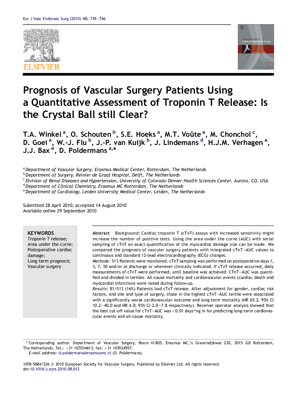 Prognosis of Vascular Surgery Patients Using a Quantitative Assessment of Troponin T Release: Is the Crystal Ball still Clear?