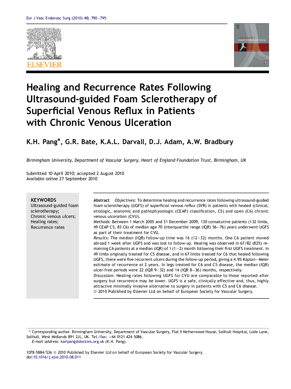 Healing and Recurrence Rates Following Ultrasound-guided Foam Sclerotherapy of Superficial Venous Reflux in Patients with Chronic Venous Ulceration