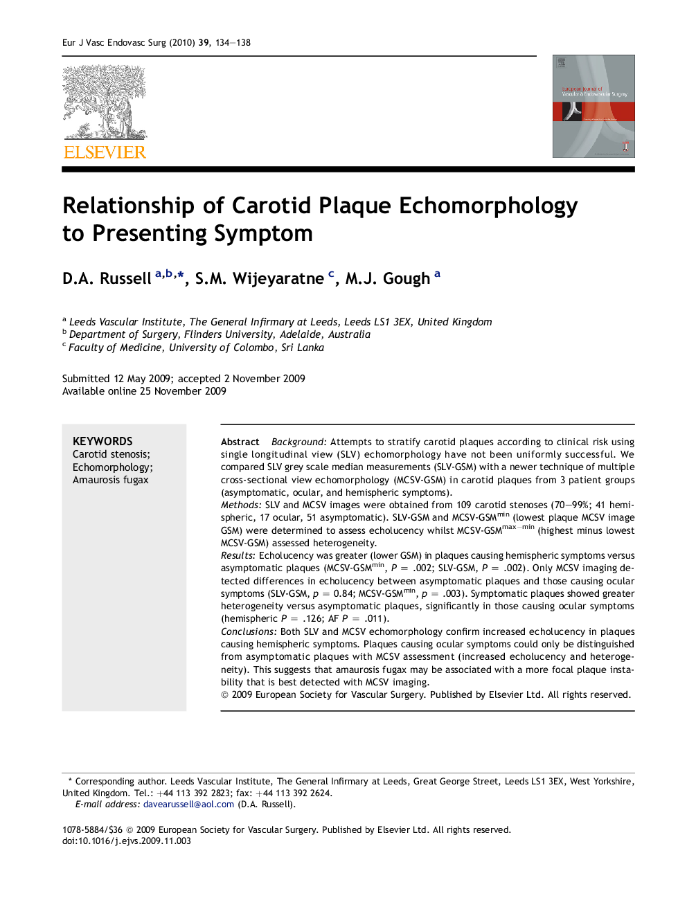 Relationship of Carotid Plaque Echomorphology to Presenting Symptom