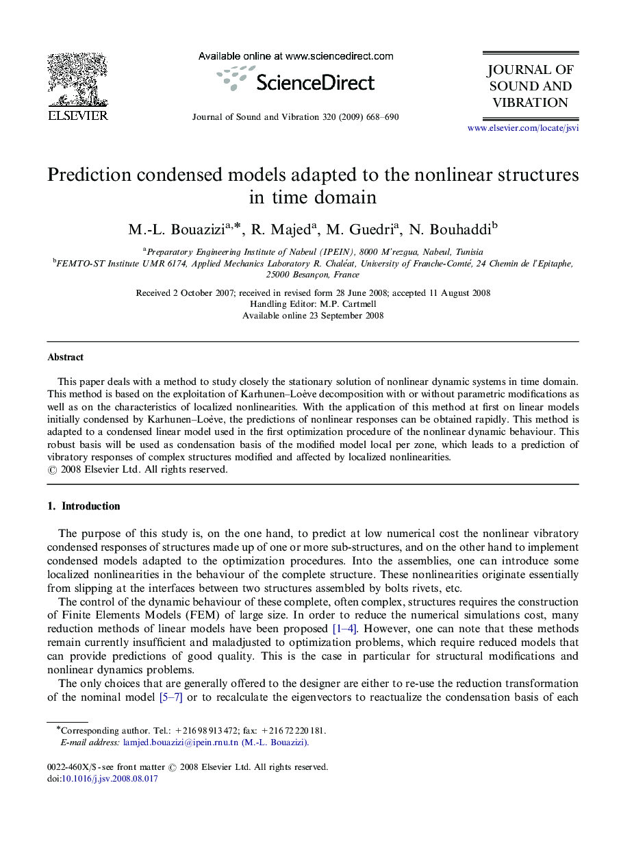 Prediction condensed models adapted to the nonlinear structures in time domain